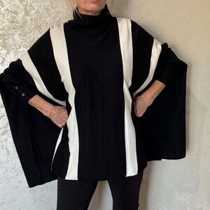 Alfani Black and White Striped Poncho Sweater OS
